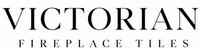 Text 'VICTORIAN FIREPLACE TILES' in a decorative font on a black background